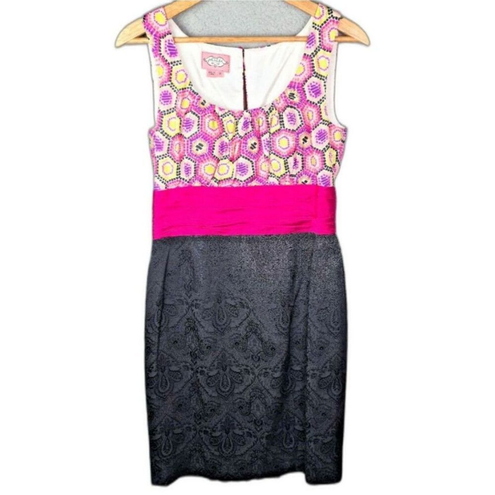 Phoebe Couture Cocktail Dress Pink Black 8 Silk Colorblock Geometric